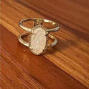 Kendra Scott Elyse Gold Double Band Ring with white druzy stone